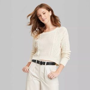 Wild Fable Cream Cable Knit Crop Sweater